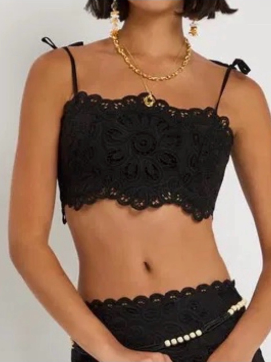 Zimmermann Rhiannon Embroidered Cropped Tie-Shoulder Top
